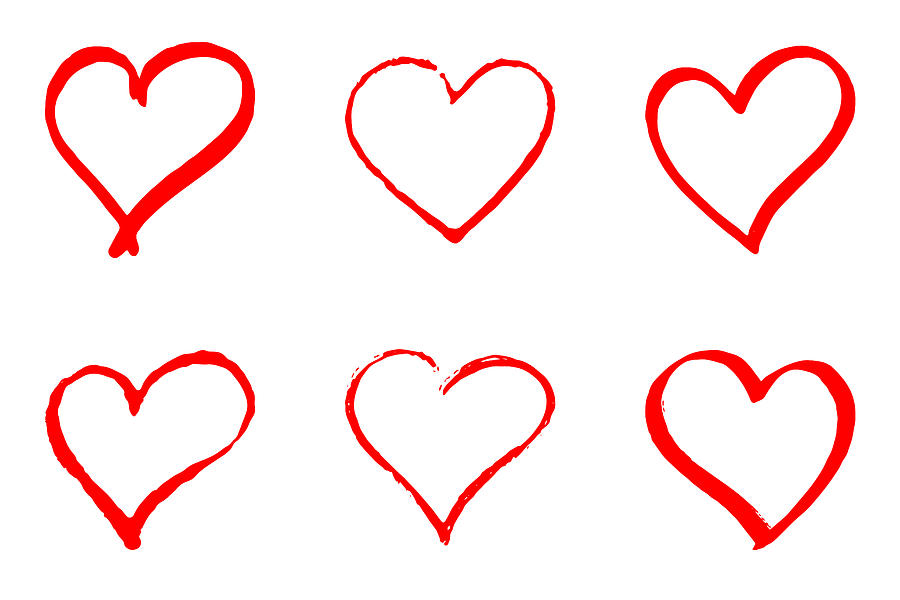 Set of hand drawn red vector hearts on white background Drawing by Dimitris66