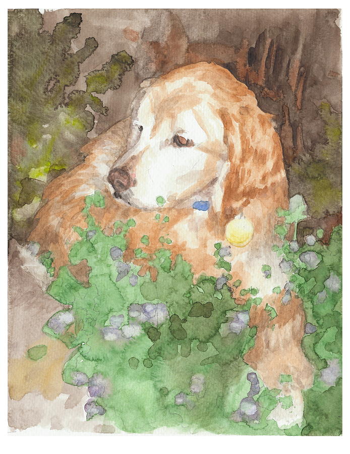 Setter Dog In Flowers Watercolor Portrait Drawing by Mike Theuer Setter Dog In Flowers Watercolor Portrait Drawing by Mike Theuer