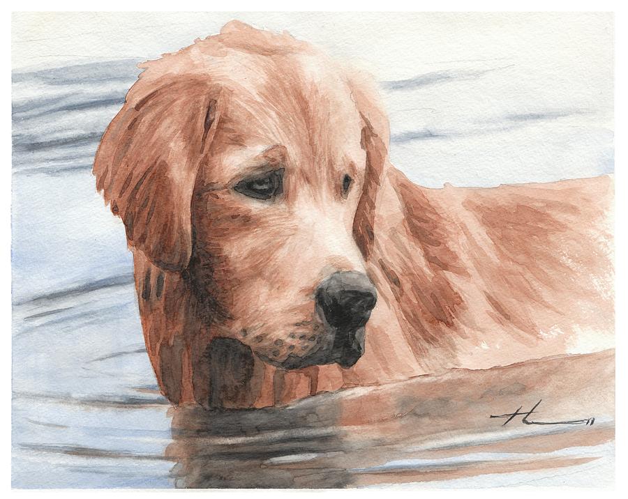 Setter Dog In Water Watercolor Portrait Drawing by Mike Theuer Setter Dog In Water Watercolor Portrait Drawing by Mike Theuer