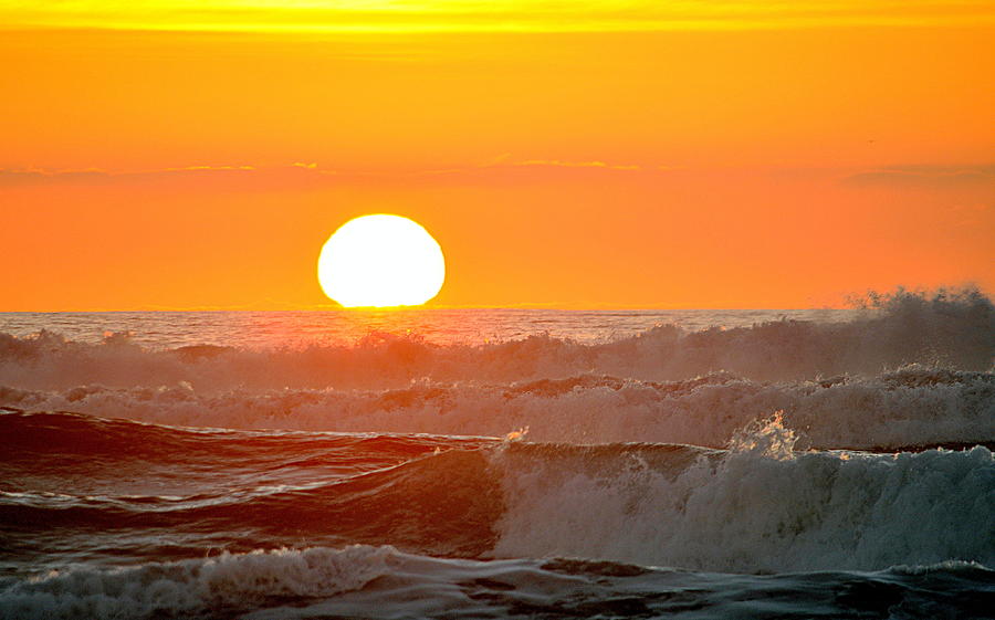 Setting Sun and Crashing Waves Photograph by AJ  Schibig