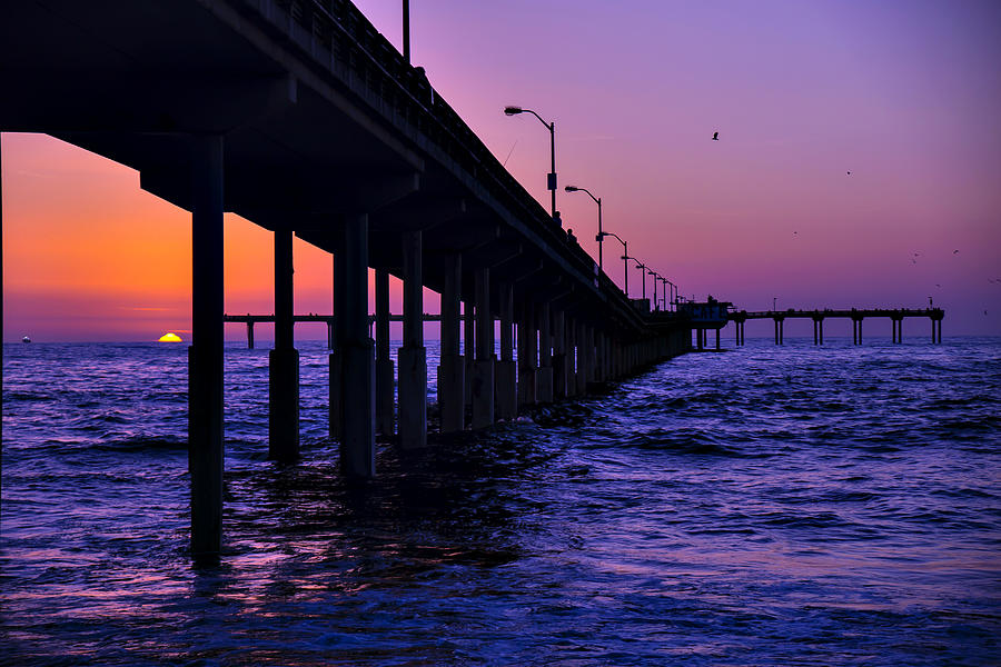 Pier Photograph - Setting Sun Ocean Beach by Garry Gay