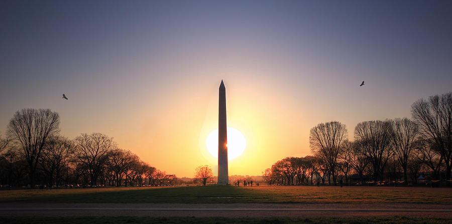 Setting Sun on Washington Monument Photograph by Shelley Neff