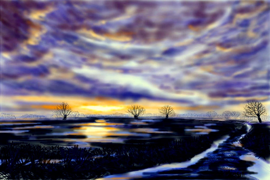 Setting Sun over Flooded Fields Painting by Glenn Marshall