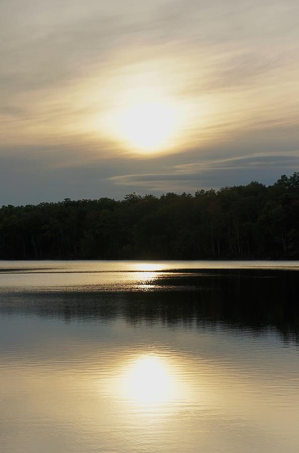 Sun Photograph - Setting Sun Reflections on Lake by Lilliana Mendez