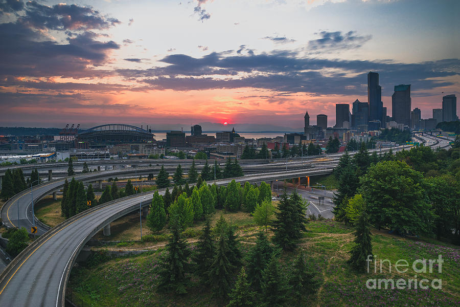 Seattle Sunset Photograph by Gene Garnace