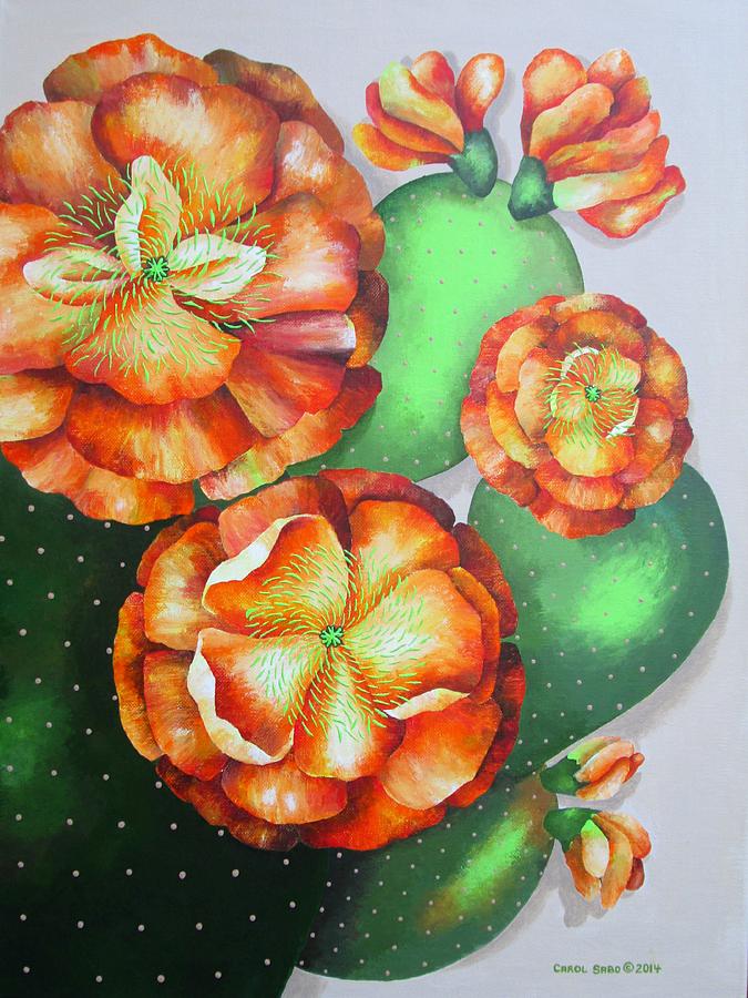 Cactus Painting - Seven Lucky Prickly Pear Flowers by Carol Sabo Cactus Painting - Seven Lucky Prickly Pear Flowers by Carol Sabo