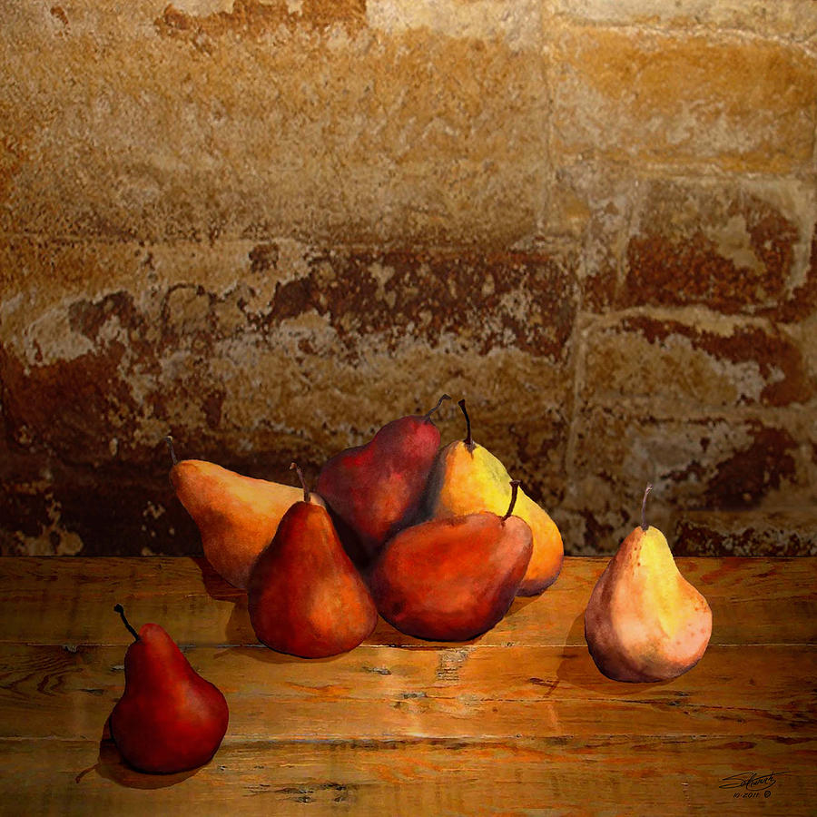 Seven Pears Painting by M Spadecaller