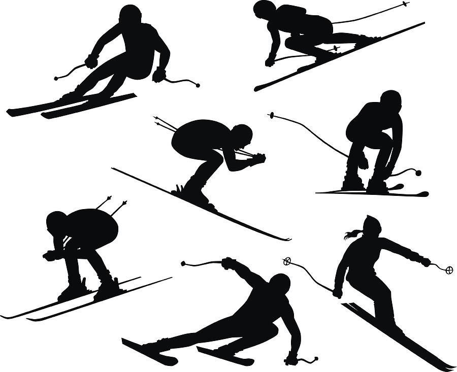 Seven Skiers Silhouettes Drawing by VasjaKoman