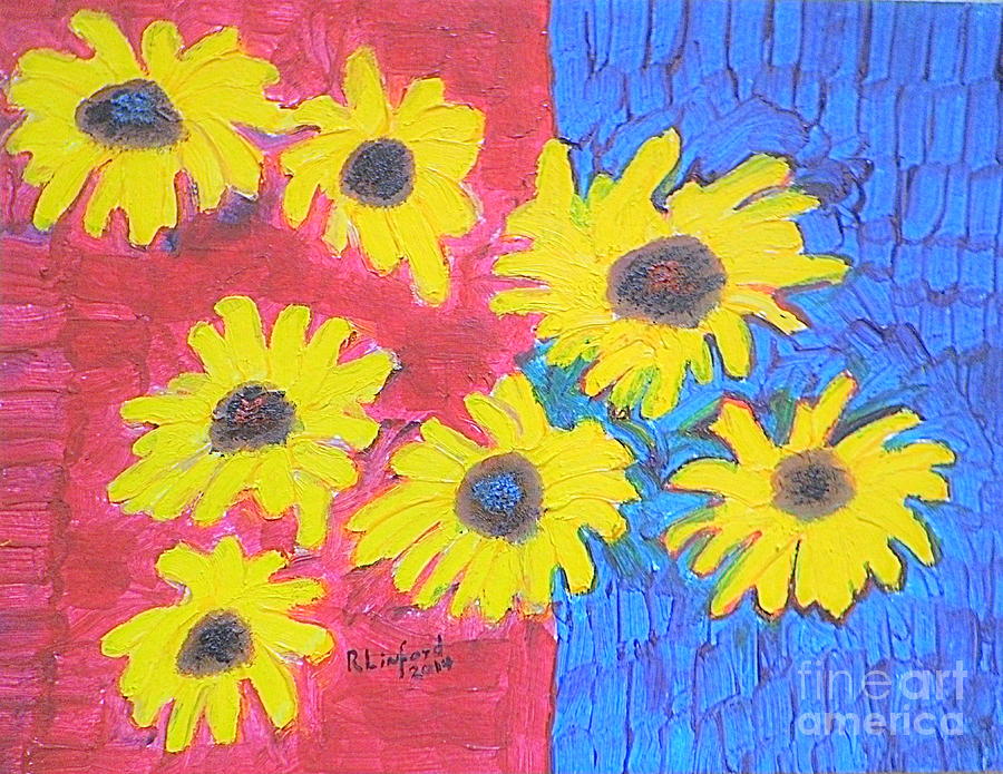 Seven Sunflowers 1 Painting by Richard W Linford