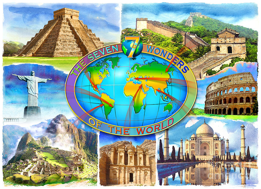 Architecture Digital Art - Seven Wonders of the World by MGL Meiklejohn Graphics Licensing
