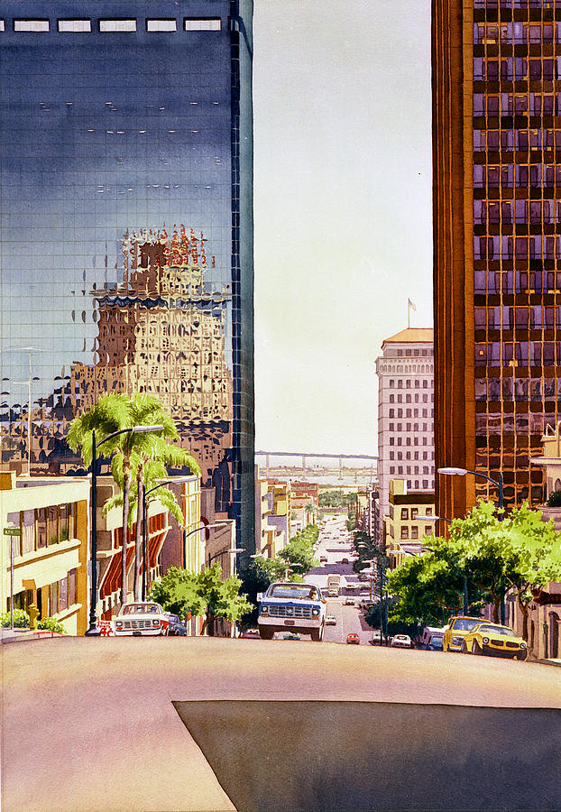 Seventh Avenue in San Diego Painting by Mary Helmreich