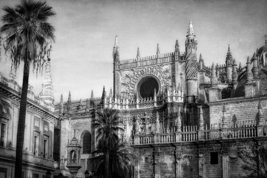 Seville Cathedral Morning Light BW Photograph by Joan Carroll