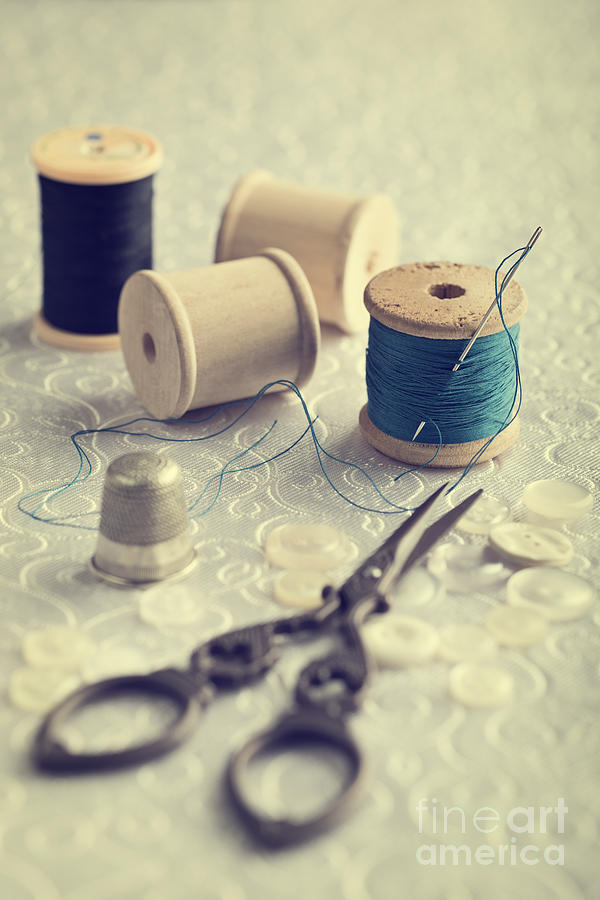 Vintage Photograph - Sewing Cotton by Amanda Elwell