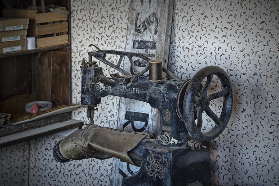 Boot Photograph - Sewing Machine in a Shoe Repair Shop by Randall Nyhof