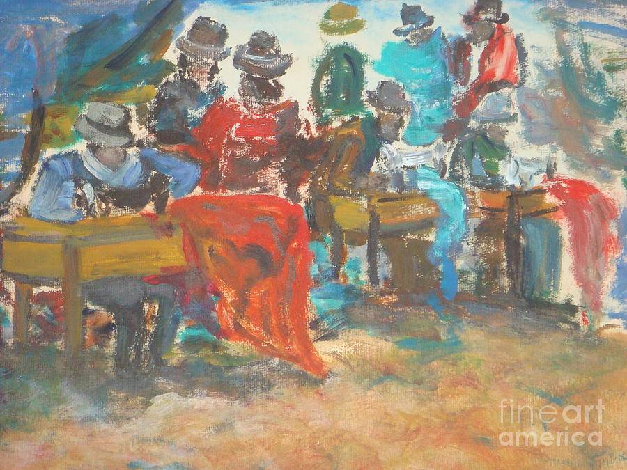 Sewing Market Equador Painting by Fereshteh Stoecklein