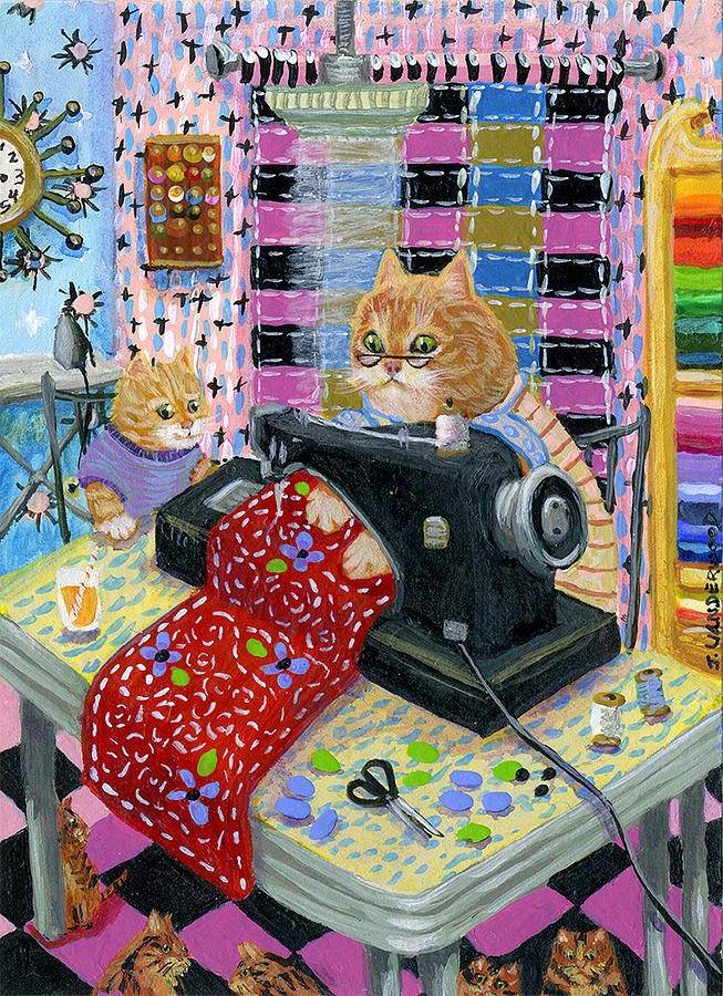 Sewing Time Painting by Jacquelin L Westerman