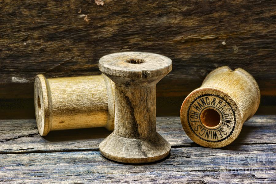 Still Life Photograph - Sewing Vintage Wood Spools by Paul Ward