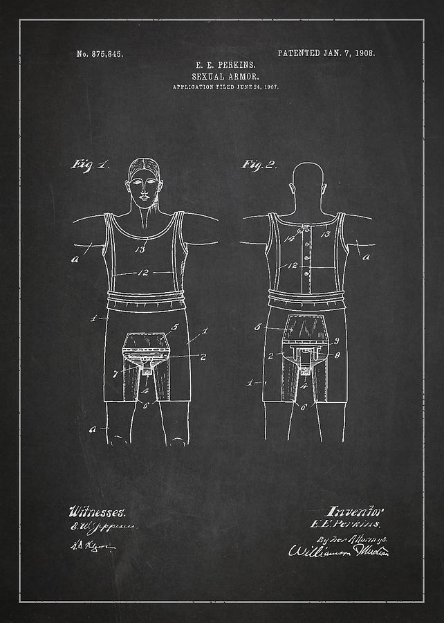 Vintage Digital Art - Sexual Armor Patent Drawing From 1908 by Aged Pixel