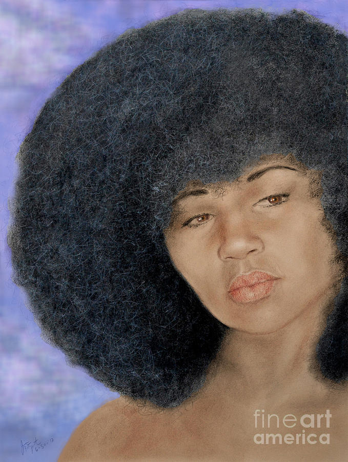 Sexy Aevin Dugas Holder of the Guinness Book of World Records for the Largest Afro Version II Drawing by Jim Fitzpatrick