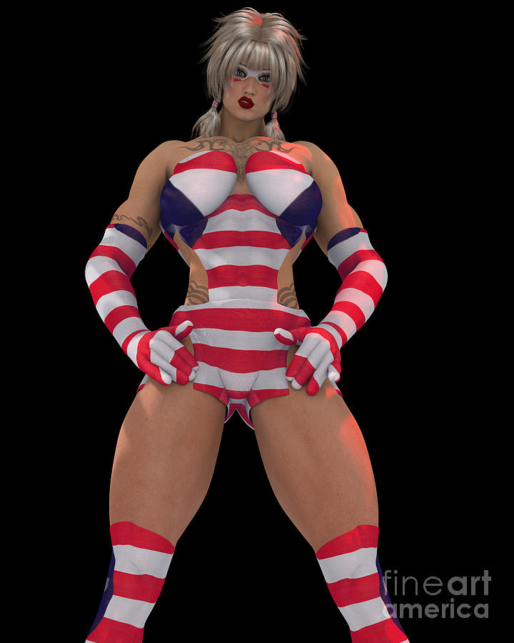 Sexy Female Super Hero in Red White and Blue Costume Digital Art by Vintage Collectables