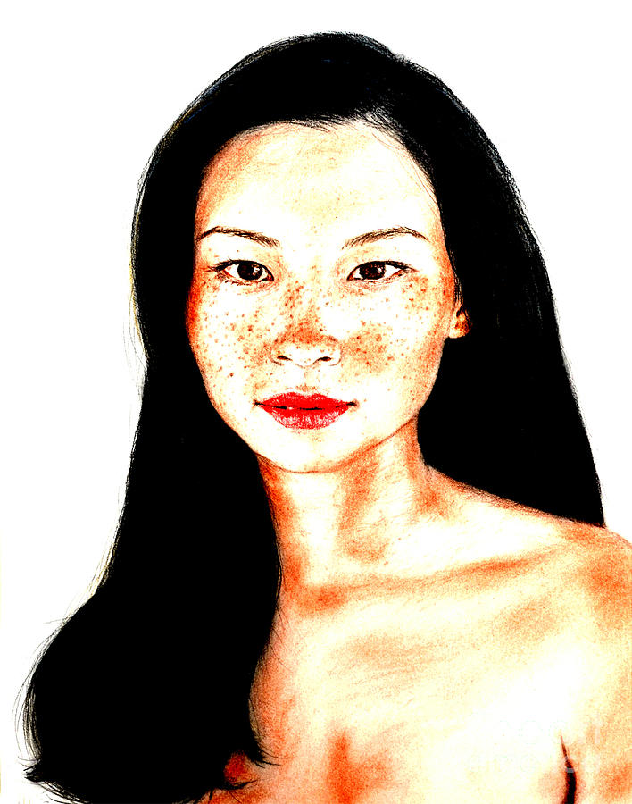 Sexy Freckle Faced Beauty Lucy Liu version II Drawing by Jim Fitzpatrick