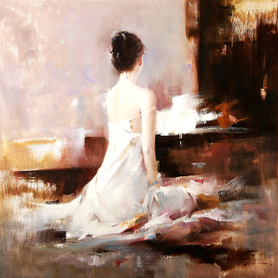 Girl Painting - Sexy Girl In White Dress by Unknown