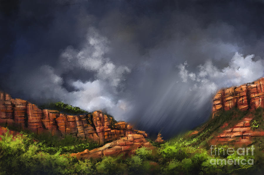 Thunderstorm in Sedona Painting by Artificium -