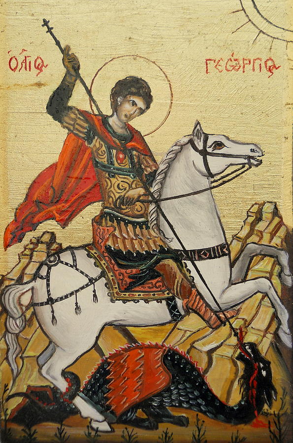 Icon Painting - Sf. George and the dragon by Sorin Apostolescu
