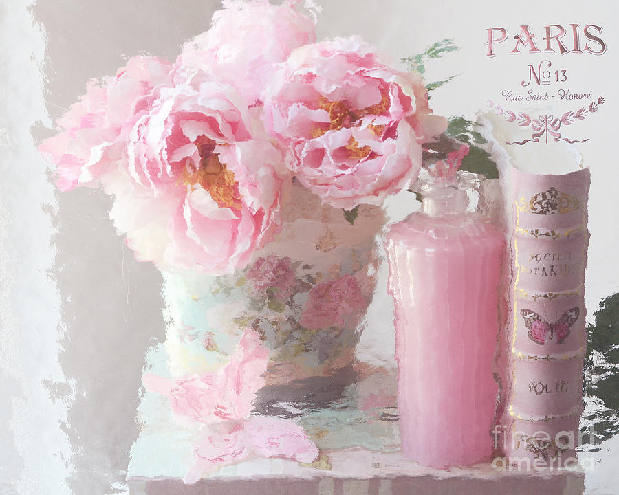 Paris Photograph - Shabby Chic Cottage Pink Parisian Peonies - Romantic French Impressionistic Pink Peonies by Kathy Fornal
