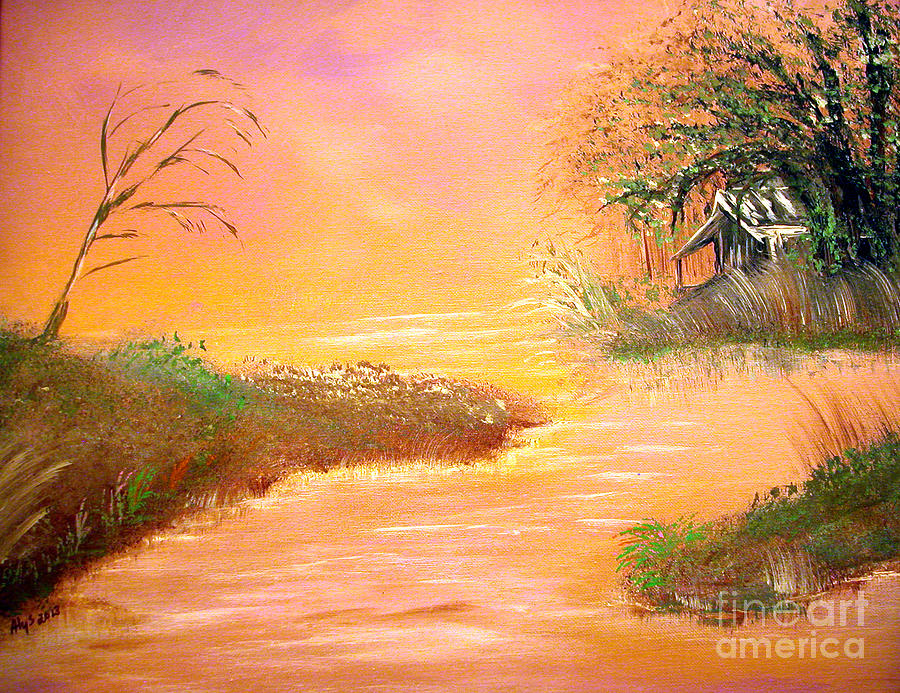 Shack In The Bayou At Dawn Painting by Alys Caviness-Gober
