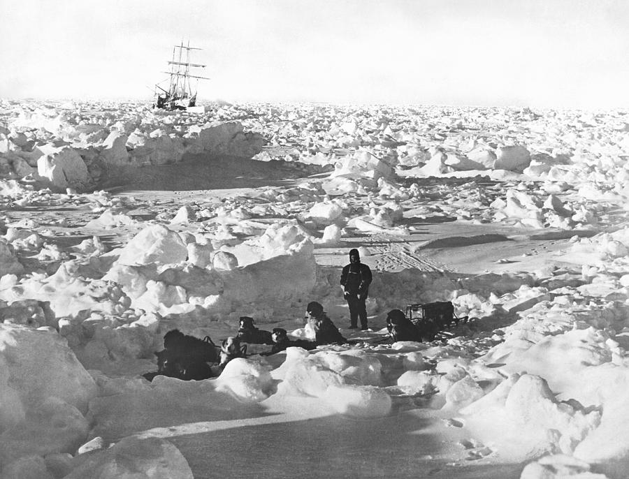 Black And White Photograph - Shackletons Antarctic Venture by Underwood Archives