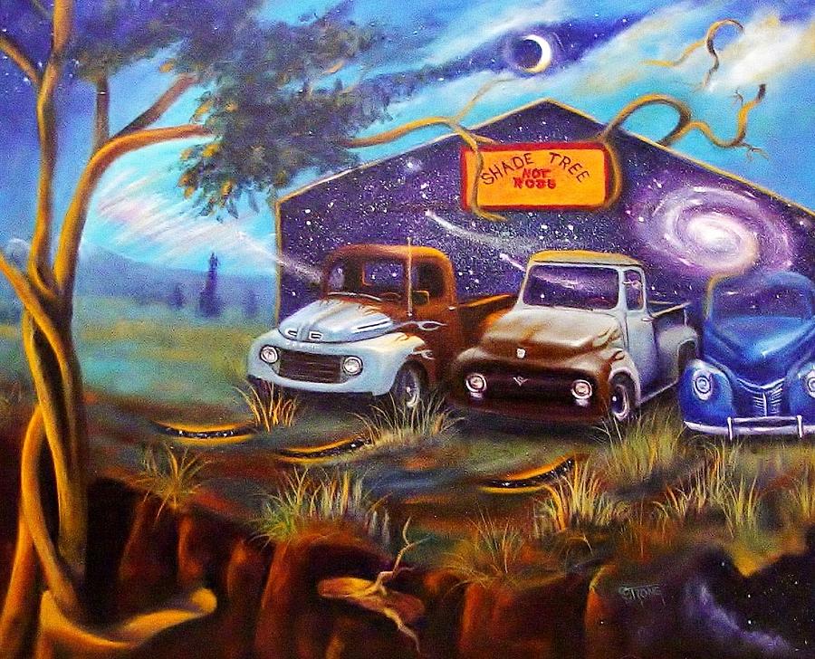 Shade Tree Hot Rods Painting by Sherry Strong