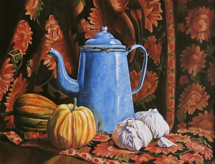 Fall Painting - Coffee Pot with garlic by Lillian  Bell