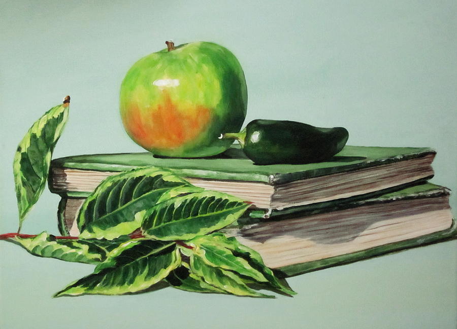 Book Painting - Shades of green apple and pepper by Lillian  Bell