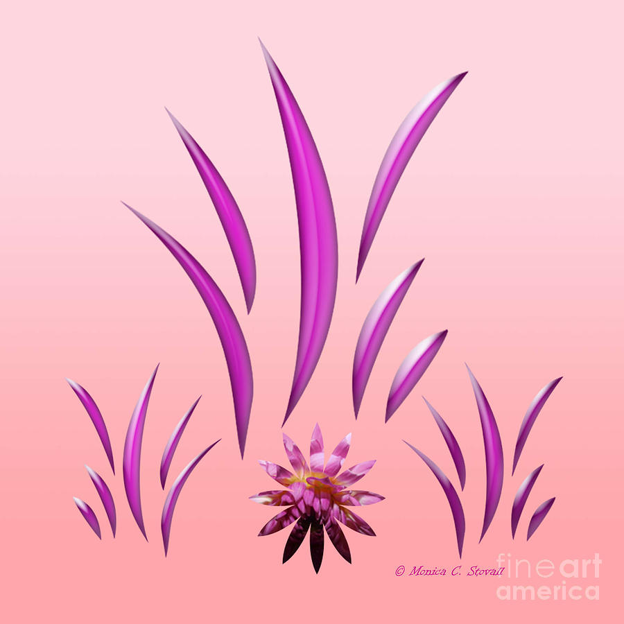 Shades of Pink Leaves and Pink Flower on Pink Design Digital Art by Monica C Stovall