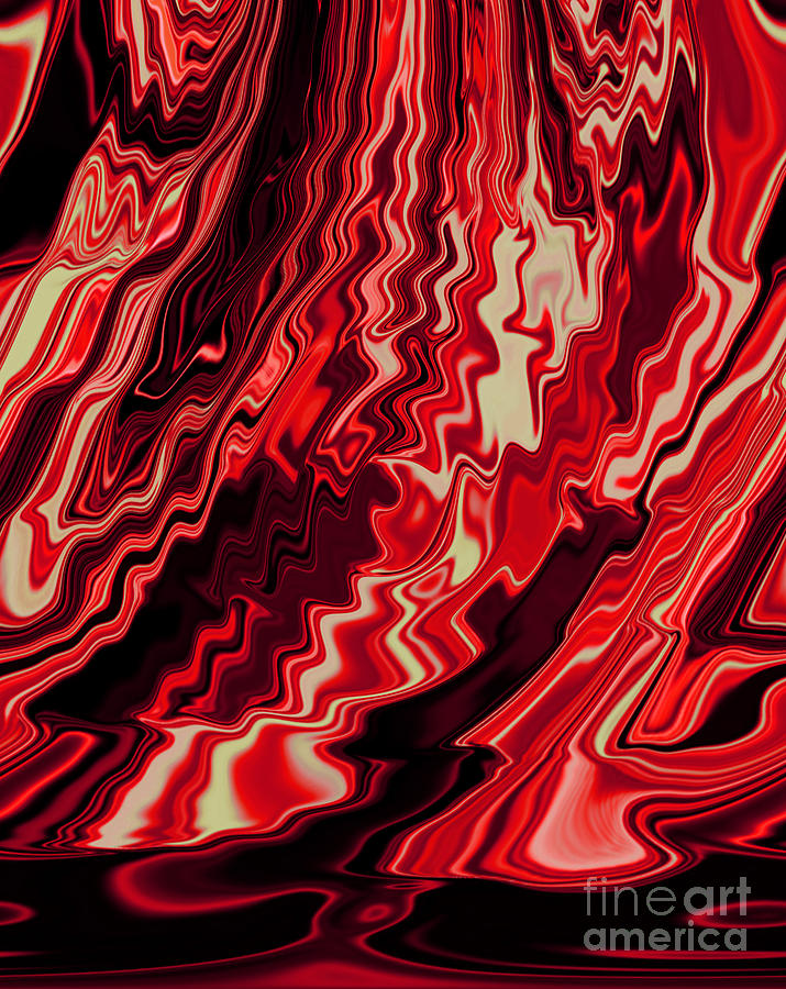 Abstract Digital Art - Shades of Red and Black Blending Together Flowing Rippled Motion by Adri Turner