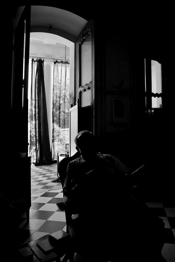 Space Photograph - Shadow of a senior man in a old Doorway by Kantilal Patel