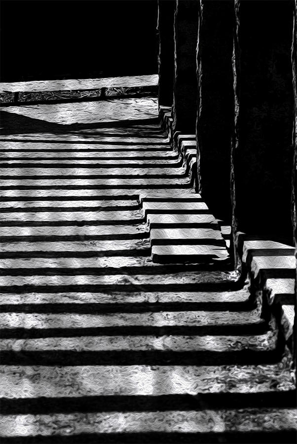 Black And White Painting - Shadow To Steps by Jack Zulli