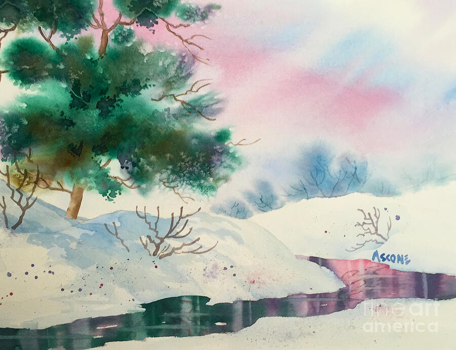 Shadows and Stream in Winter Painting by Teresa Ascone