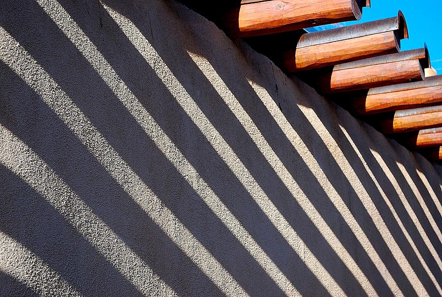 Santa Fe Photograph - Shadows of Wooden Overhang by Kelly Mac Neill