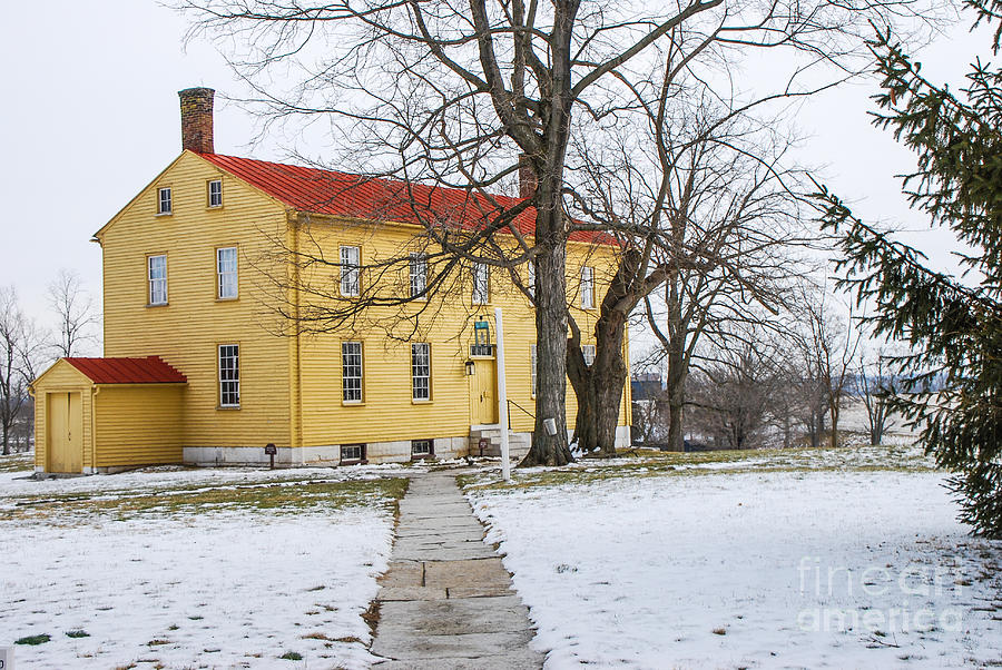 Winter Photograph - Shaker House - Mustard by Mary Carol Story