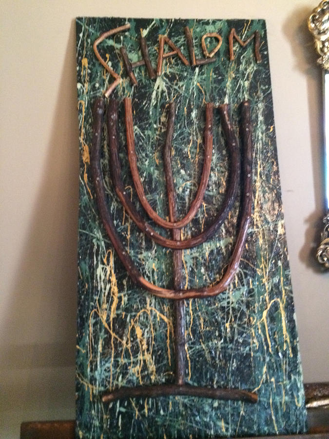 Jewish Tapestry - Textile - Shalom Menorah  by Tim Haywood