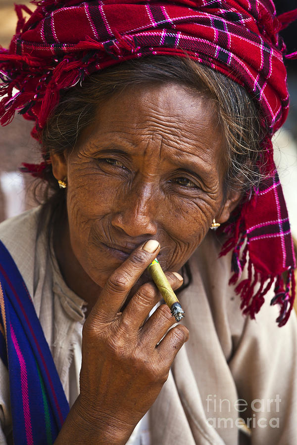 Shan Woman Smokes Cigar - Inle Lake Burma Photograph by Craig Lovell