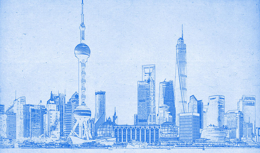 Shanghai BluePrint Painting by Celestial Images
