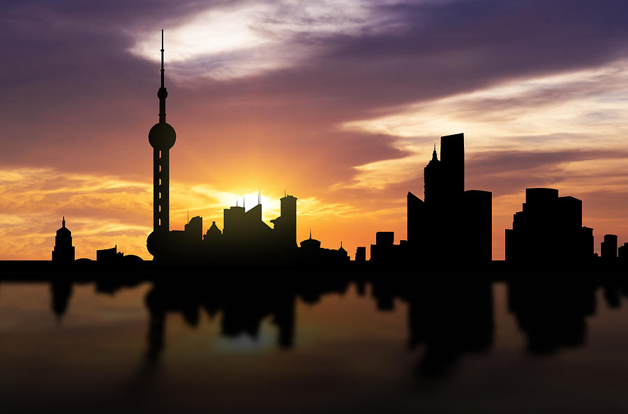Architecture Photograph - Shanghai China Sunset Skyline  by Aged Pixel