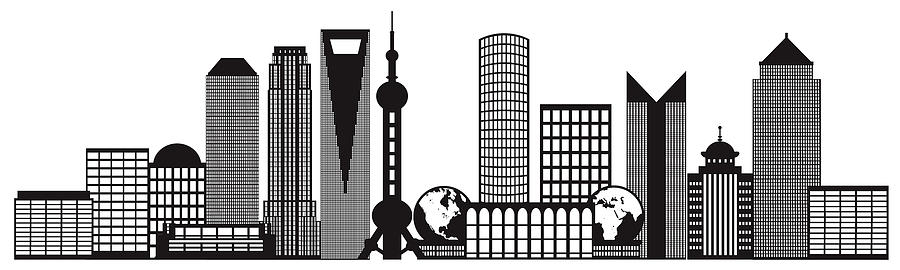 Shanghai City Skyline Black And White Outline Illustration Photograph By Jit Lim