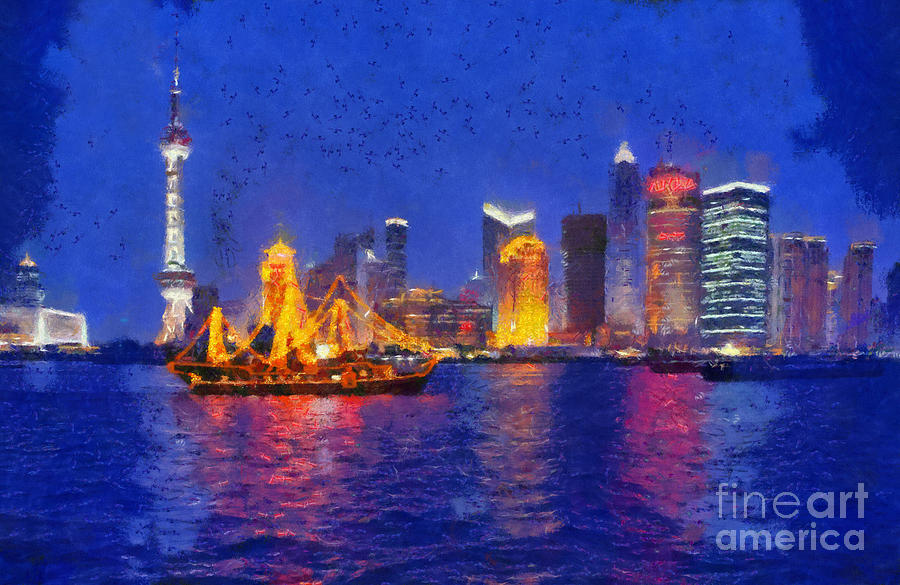 Shanghai during dusk time Painting by George Atsametakis
