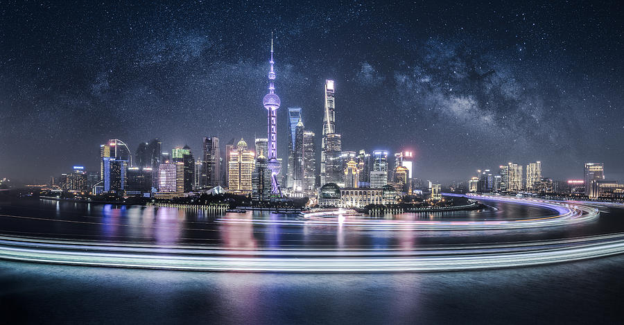 Shanghai Lujiazui Skyline With Milky Way At Night Photograph by Danny Hu