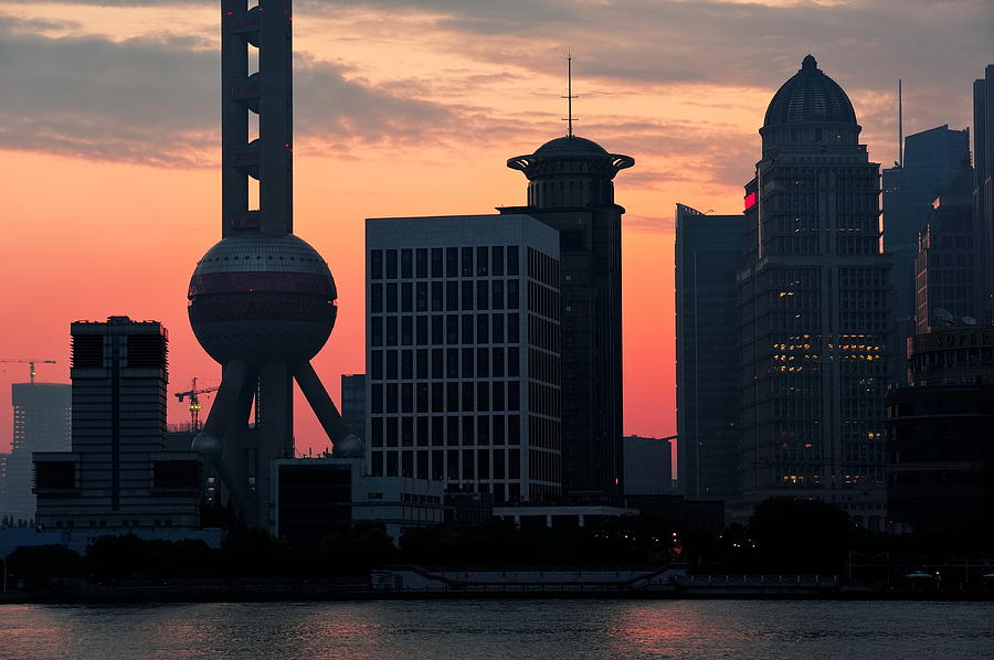 Shanghai morning skyline silhouette Photograph by Songquan Deng