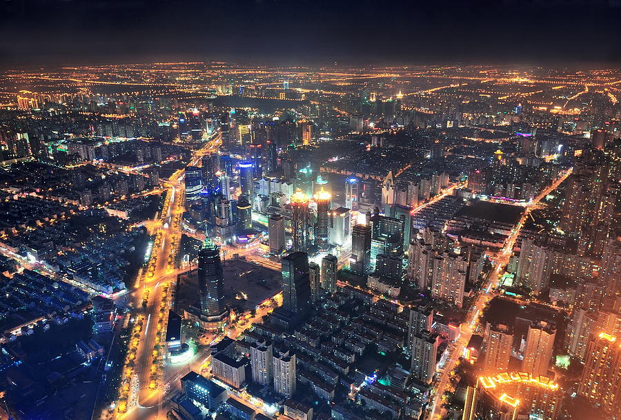 Shanghai night aerial view Photograph by Songquan Deng